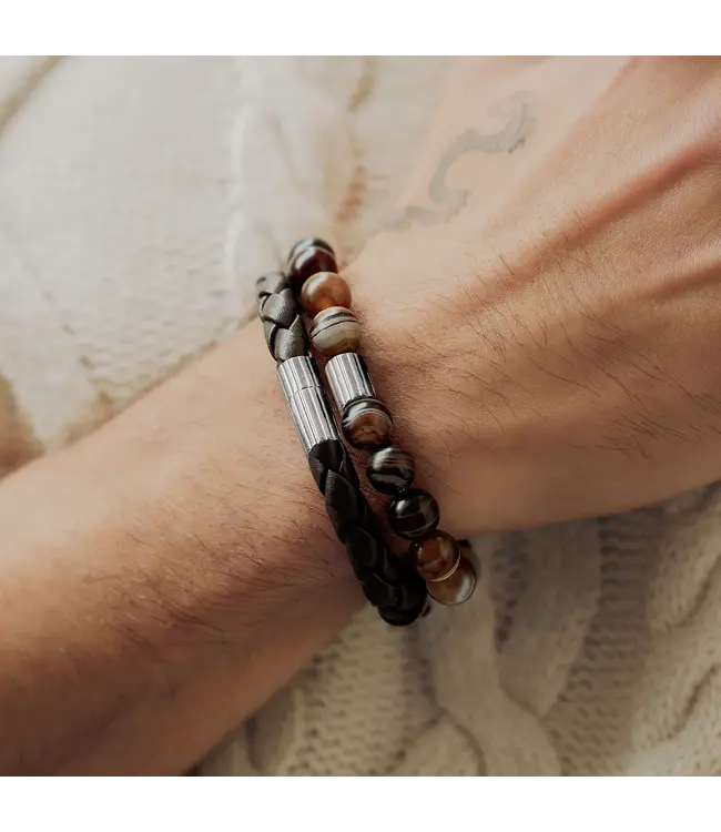 TATEOSSIAN Bracelet en cuir brun Maxi Pop Pelle en argent rhodié