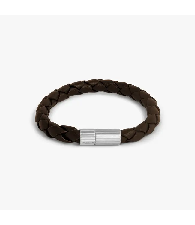 TATEOSSIAN Maxi Pop Pelle Brown Leather Bracelet in Rhodium Silver