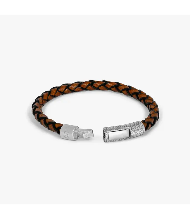 TATEOSSIAN Herringbone Click Pelle Bracelet In Brown Leather With Rhodium Plated Silver