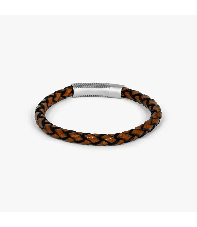 TATEOSSIAN Bracelet Click Pelle à chevrons en cuir brun avec argent plaqué rhodium