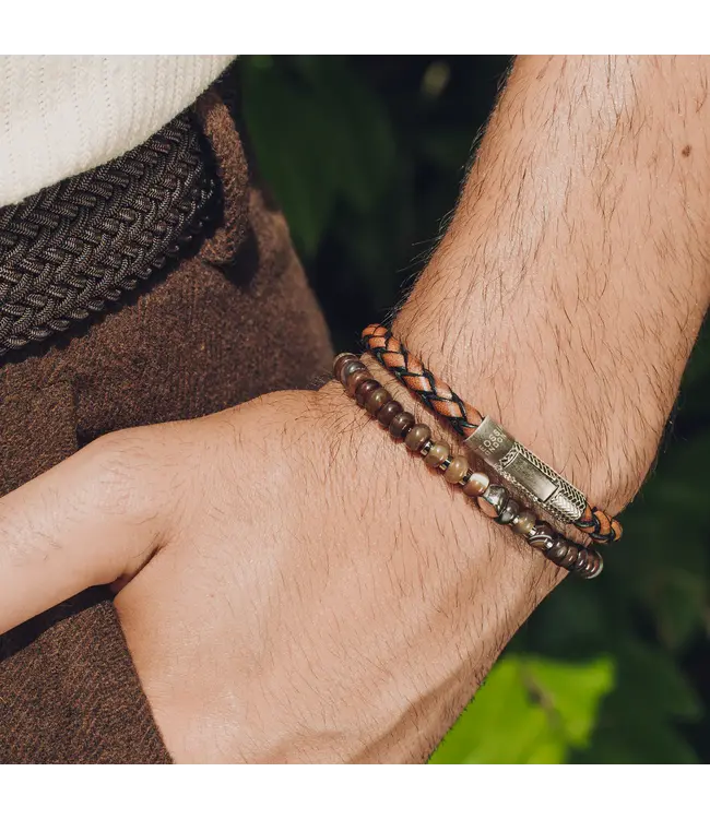 TATEOSSIAN Herringbone Click Pelle Bracelet In Brown Leather With Rhodium Plated Silver