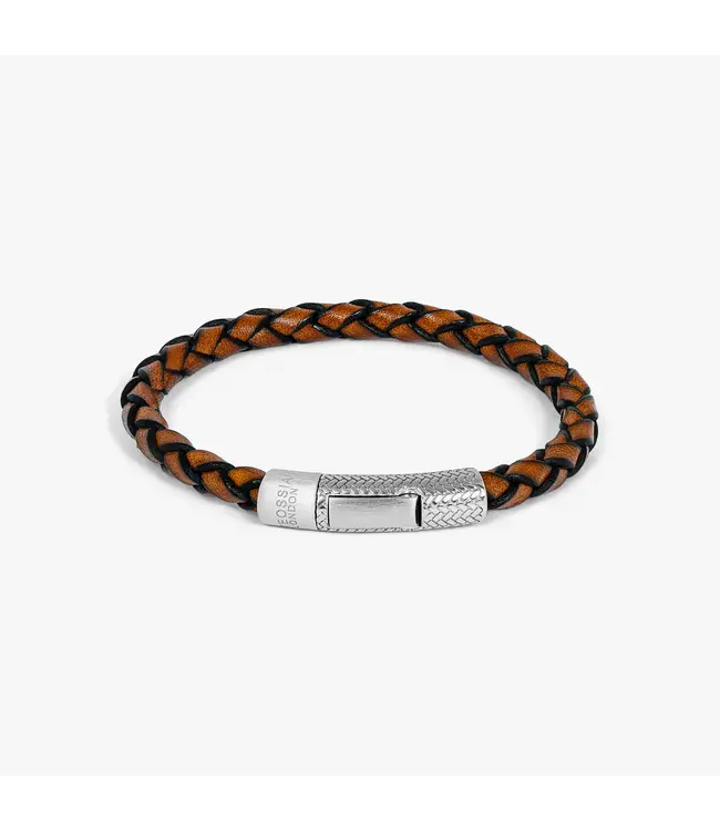 TATEOSSIAN Herringbone Click Pelle Bracelet In Brown Leather With Rhodium Plated Silver