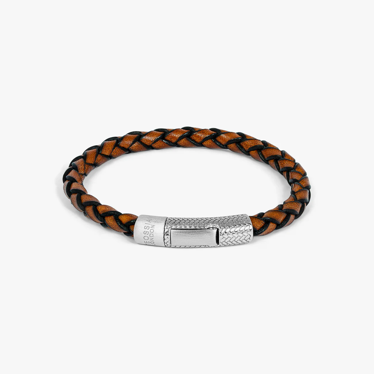 Herringbone Click Pelle Bracelet In Brown Leather With Rhodium Plated Silver