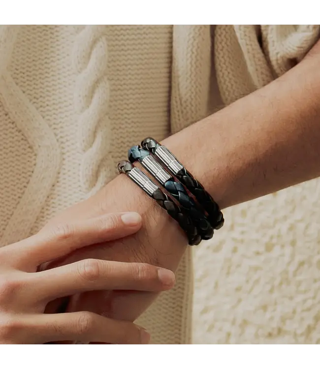 TATEOSSIAN Bracelet en cuir bleu marine Maxi Pop Pelle en argent rhodié