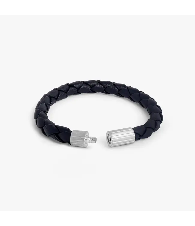 TATEOSSIAN Bracelet en cuir bleu marine Maxi Pop Pelle en argent rhodié