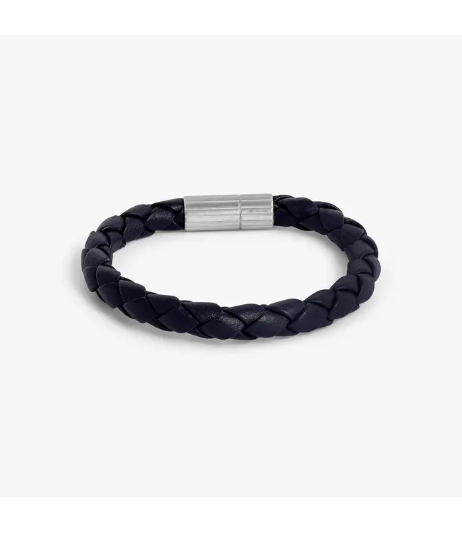 TATEOSSIAN Bracelet en cuir bleu marine Maxi Pop Pelle en argent rhodié