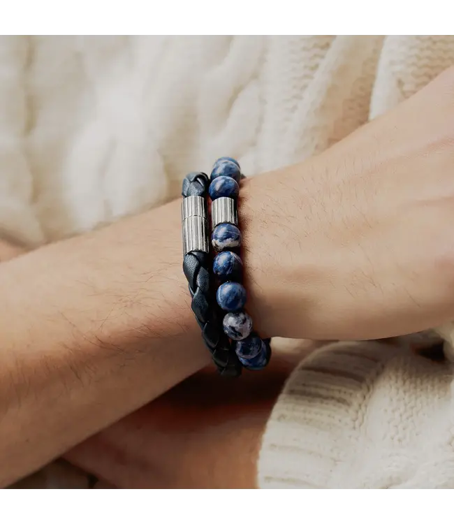 TATEOSSIAN Maxi Pop Pelle Navy Blue Leather Bracelet in Rhodium Silver