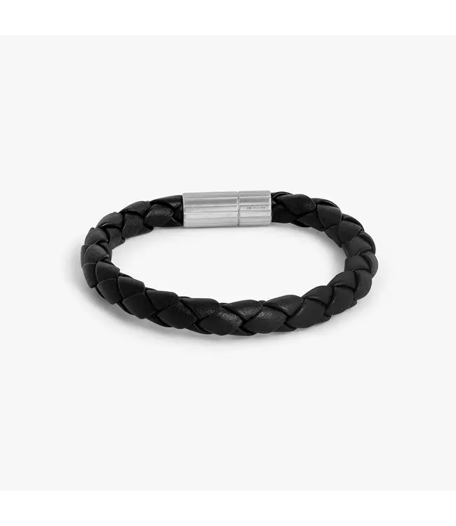TATEOSSIAN Bracelet en cuir noir Maxi Pop Pelle en argent rhodié