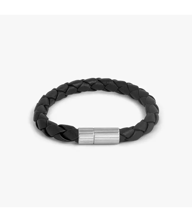 TATEOSSIAN Maxi Pop Pelle Black Leather Bracelet in Rhodium Silver