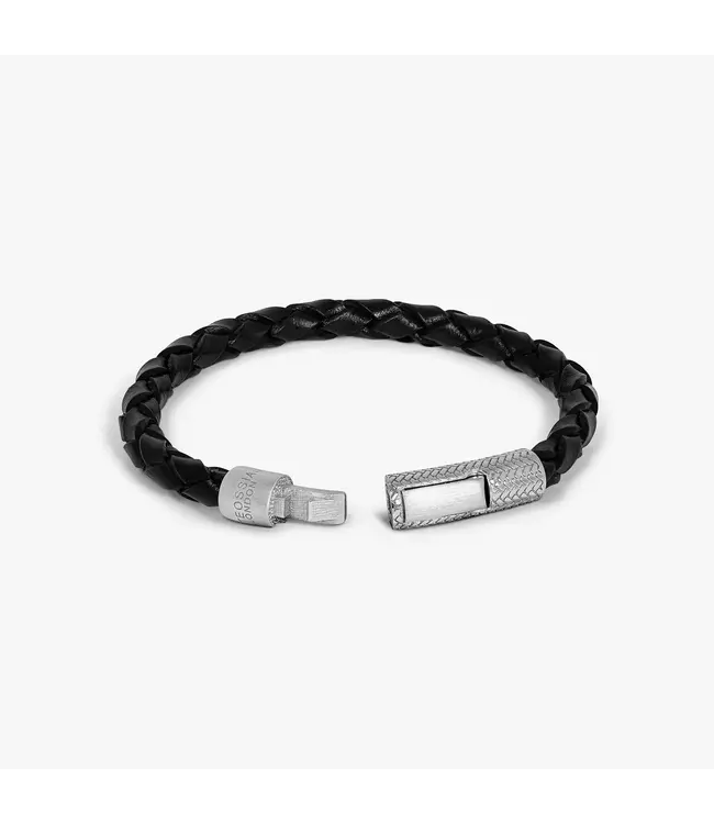 TATEOSSIAN Bracelet Click Pelle à chevrons en cuir noir et argent plaqué rhodium