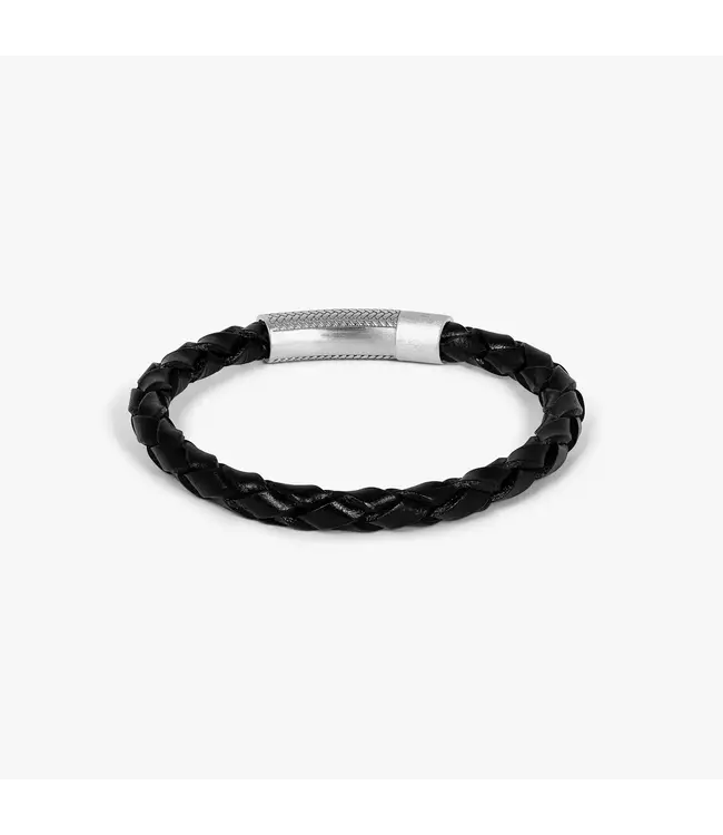 TATEOSSIAN Herringbone Click Pelle Bracelet In Black Leather With Rhodium Plated Silver