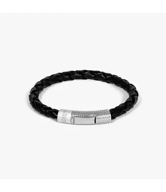 TATEOSSIAN Herringbone Click Pelle Bracelet In Black Leather With Rhodium Plated Silver