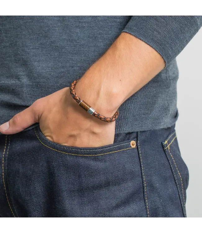 TATEOSSIAN Bracelet carbone pop avec cuir marron et alutex marron