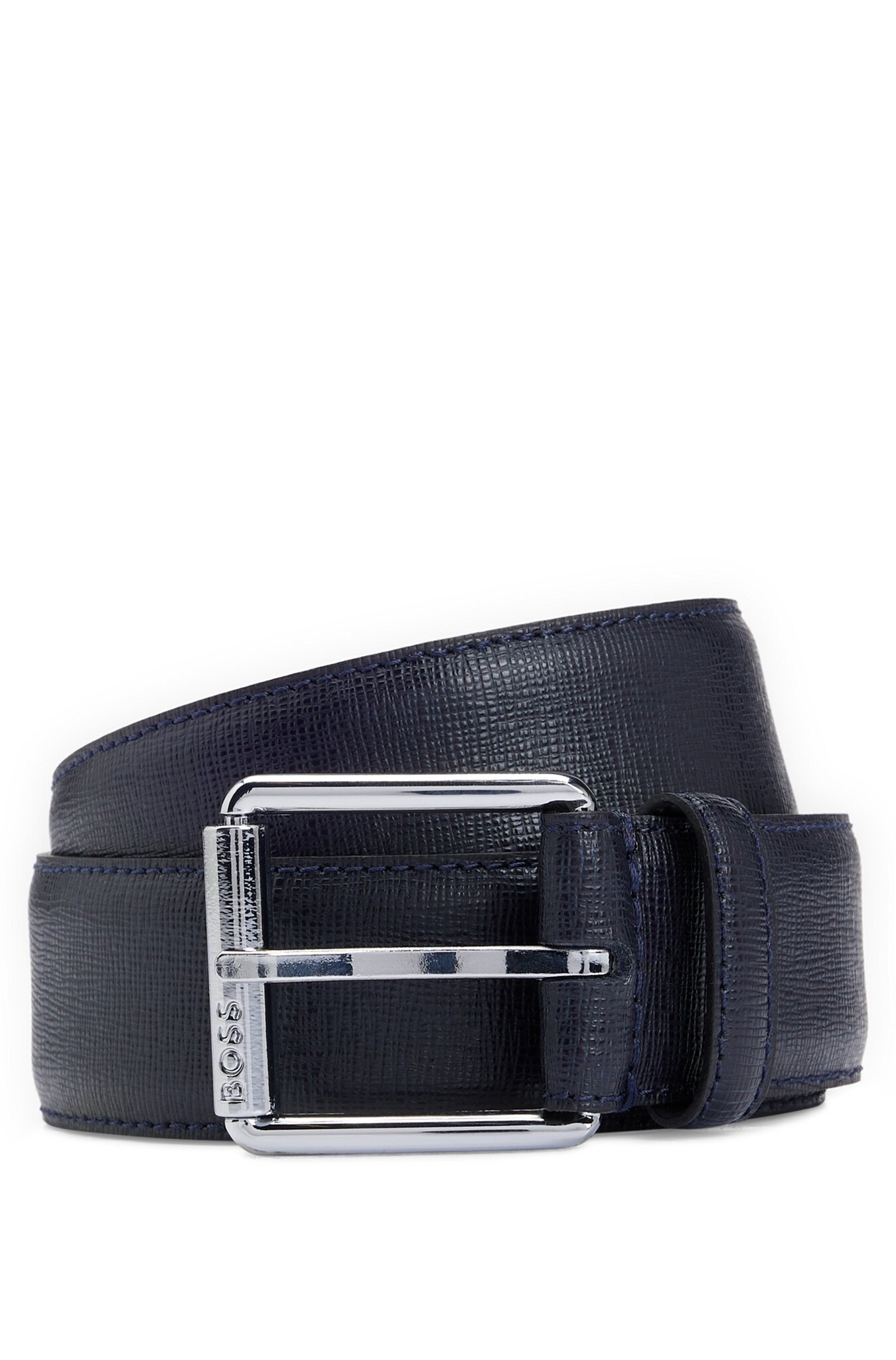 Italian-Leather Belt with Branded Roller and Silver Hardware