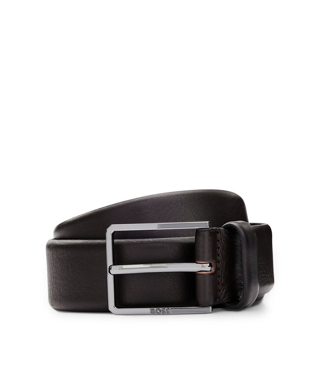 BOSS Italian-Leather Belt with Polished Gunmetal Hardware