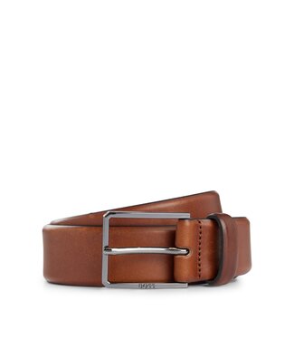 BOSS Italian-Leather Belt with Polished Gunmetal Hardware