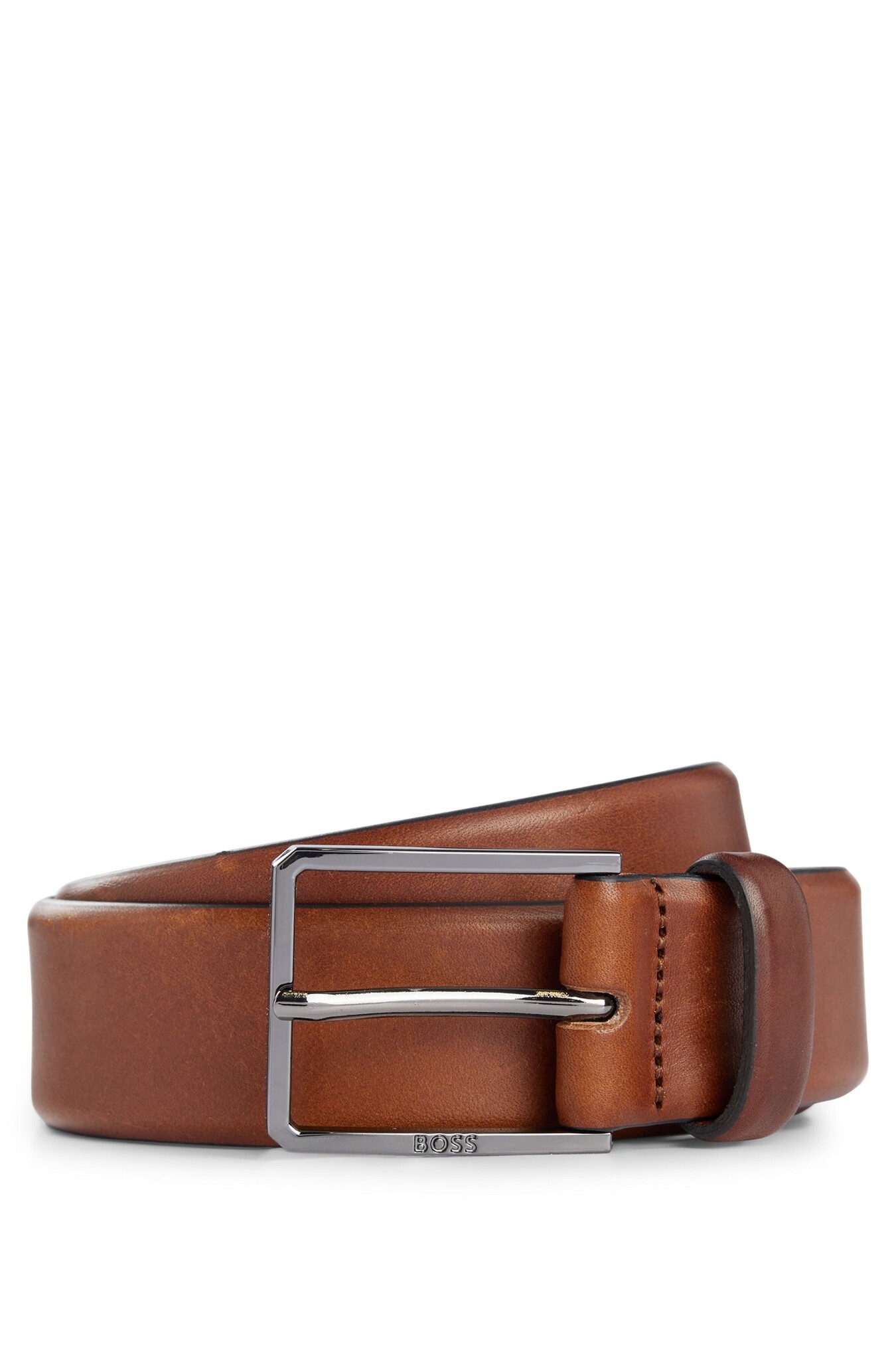 Italian-Leather Belt with Polished Gunmetal Hardware