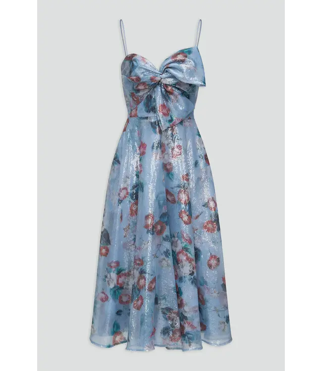 Theia Paisley Bow Drape Dress