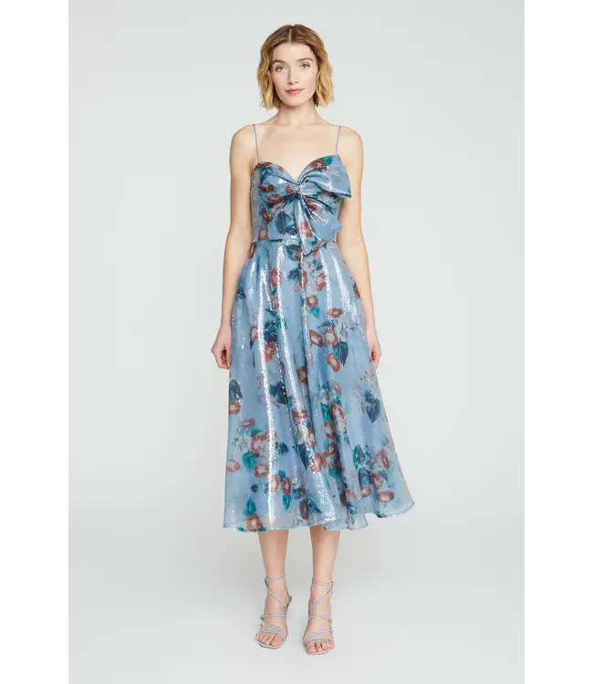 Theia Paisley Bow Drape Dress