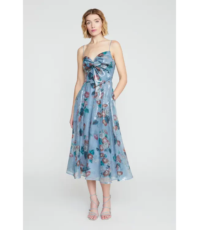 Theia Paisley Bow Drape Dress