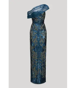 Theia Jude One Shoulder Beaded Gown