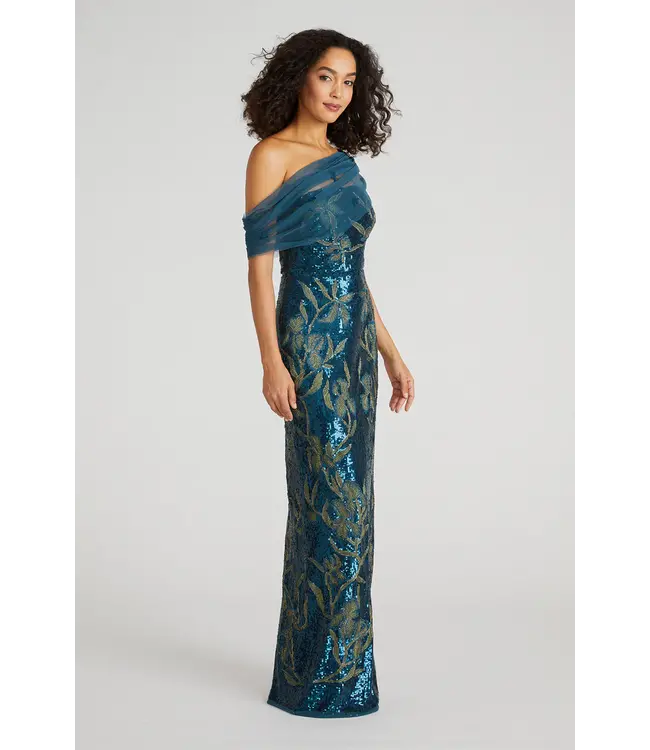 Theia Jude One Shoulder Beaded Gown