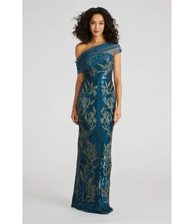 Theia Jude One Shoulder Beaded Gown