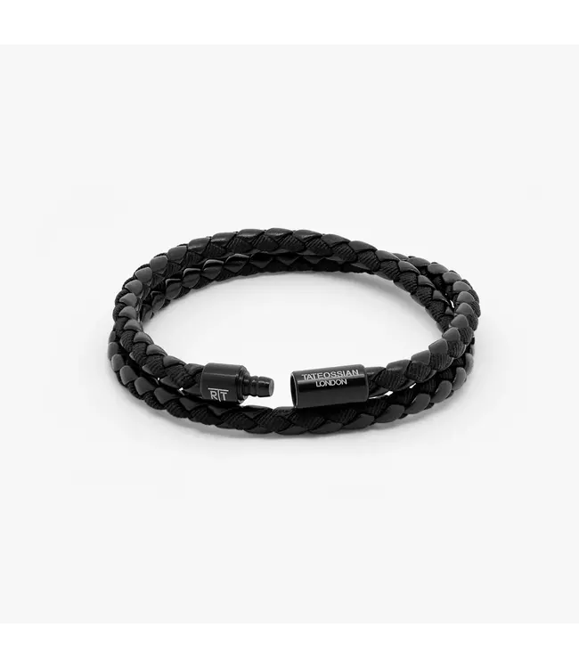 TATEOSSIAN Chelsea Leather Bracelet In Black With Aluminium Clasp