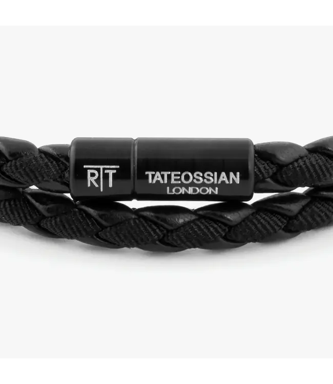 TATEOSSIAN Bracelet Chelsea en cuir noir avec fermoir en aluminium