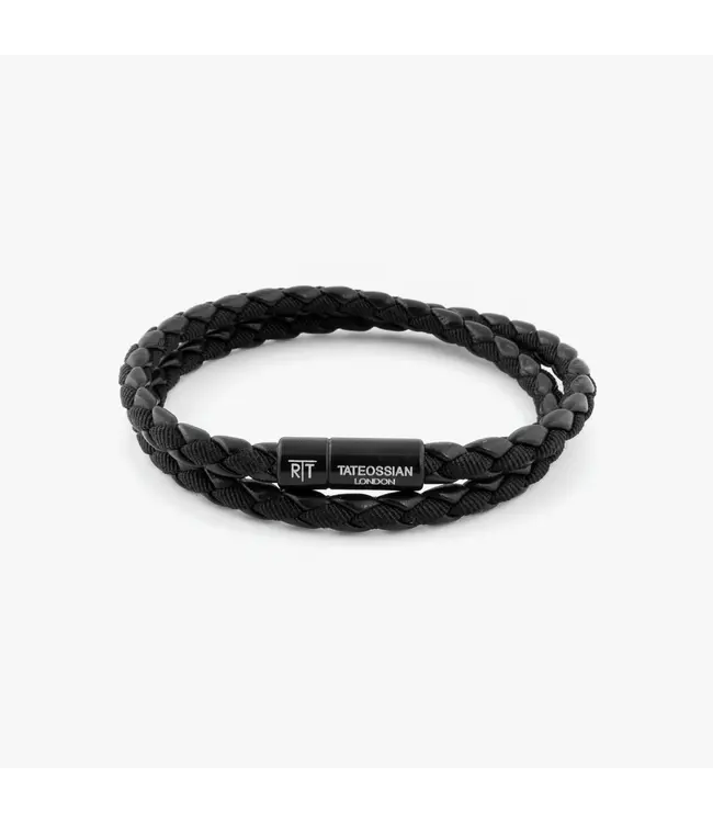 TATEOSSIAN Chelsea Leather Bracelet In Black With Aluminium Clasp