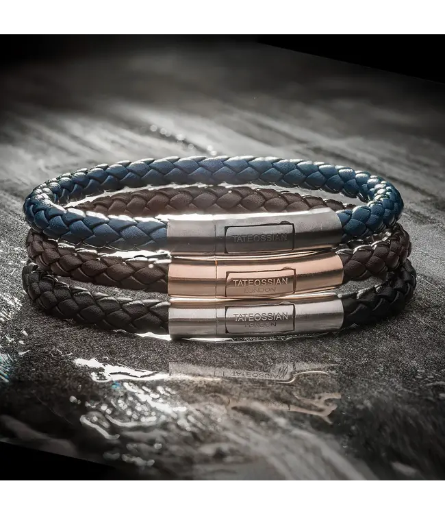 TATEOSSIAN Bracelet en cuir Charles en bleu marine