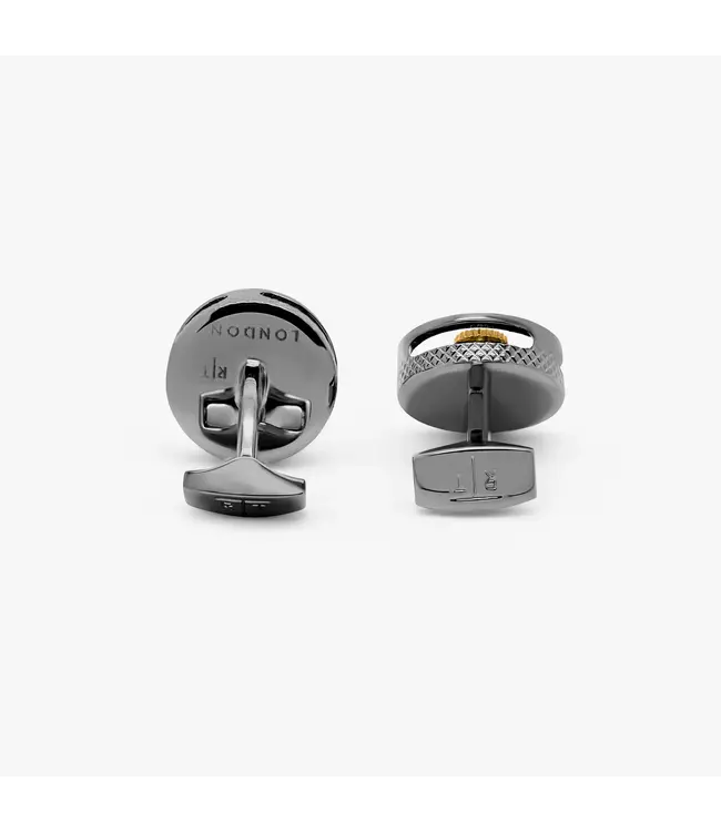 TATEOSSIAN Round Gear Carbon Fibre Cufflinks In Gunmetal Plated