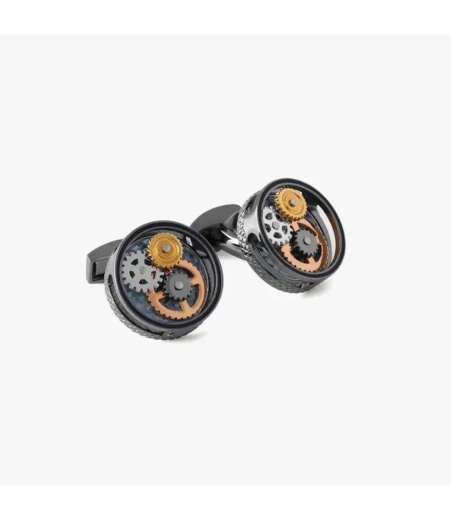 TATEOSSIAN Round Gear Carbon Fibre Cufflinks In Gunmetal Plated