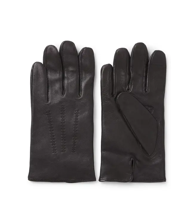 BOSS Leather Gloves with Wool Lining and Logo Lettering