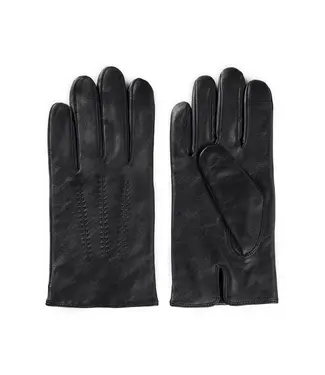 BOSS Leather Gloves with Wool Lining and Logo Lettering
