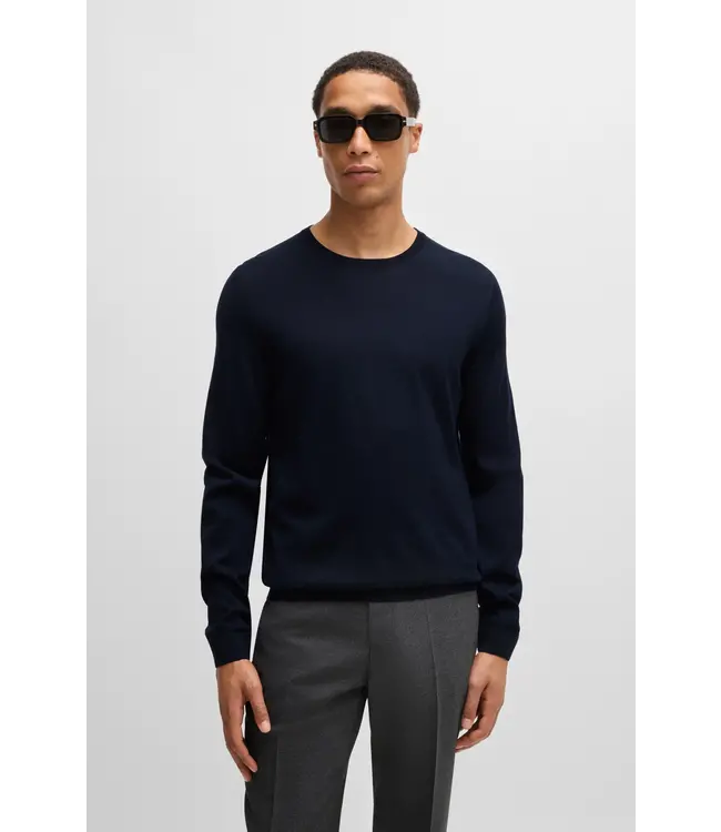 BOSS Pull slim en laine vierge avec encolure ras du cou