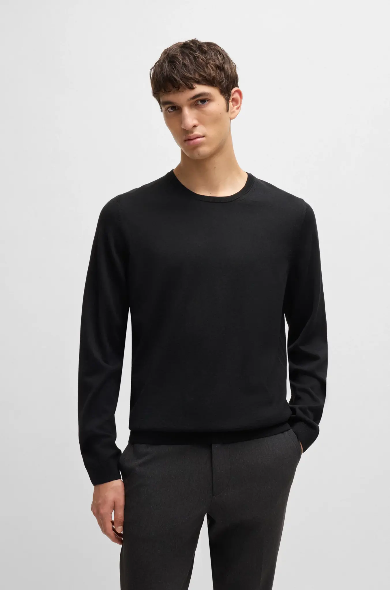 Slim-Fit Sweater in Virgin Wool with Crew Neckline