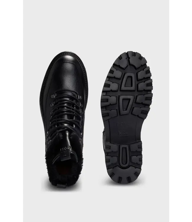 BOSS Grained-Leather Lace-Up Boots with Fluffy Lining