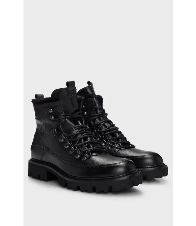 BOSS Bottes à lacets en cuir grainé avec doublure duveteuse
