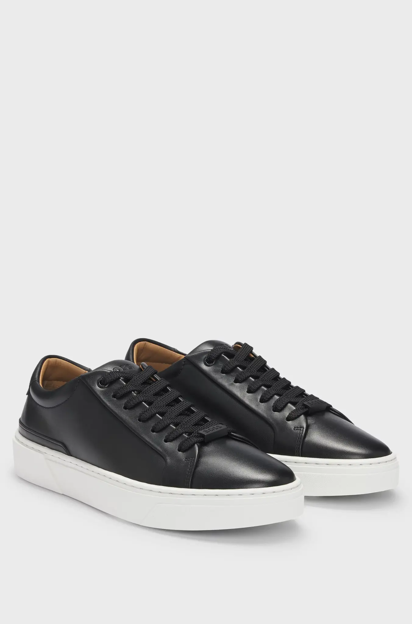 Gary Leather Low-Top Trainers with Branded Lace Loop