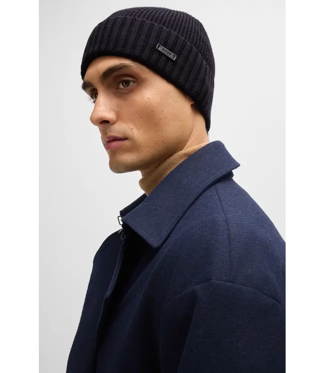 BOSS Bonnet côtelé en laine vierge
