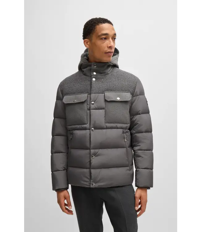 BOSS Veste déperlante à coupe régulière en matériaux mixtes