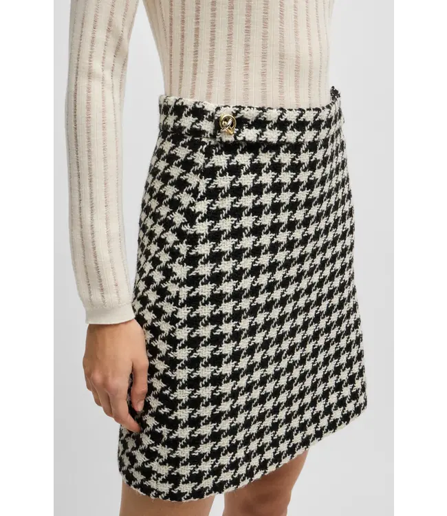 BOSS Houndstooth Mini Skirt with Metallic Buttons