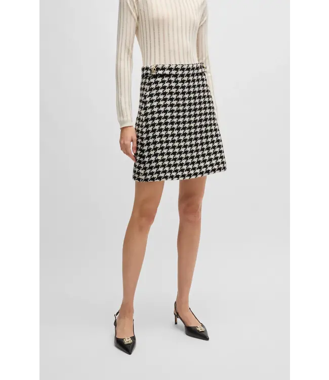 BOSS Houndstooth Mini Skirt with Metallic Buttons