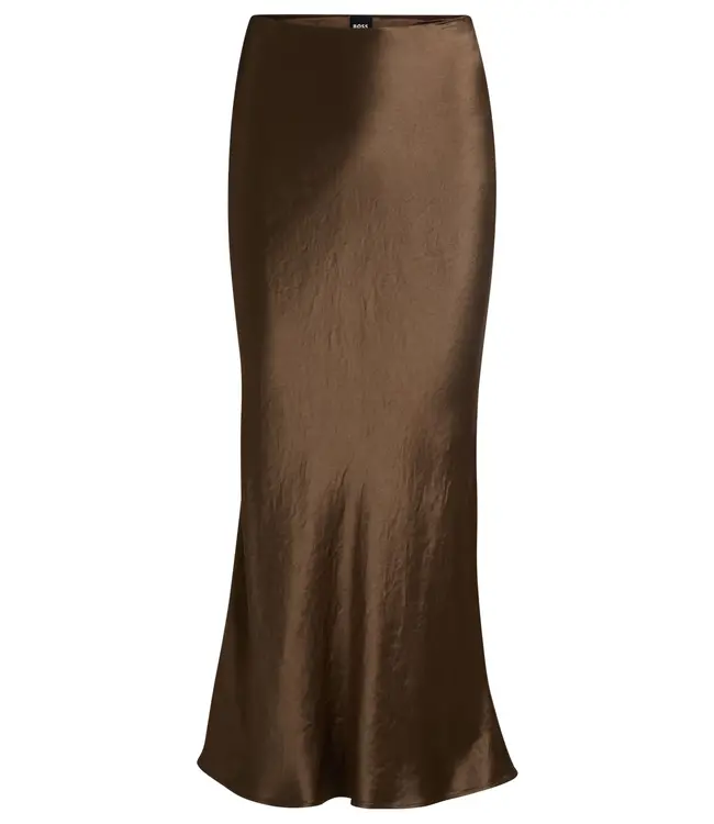 BOSS Midi-Length Skirt in Crinkled Satin-Touch Fabric