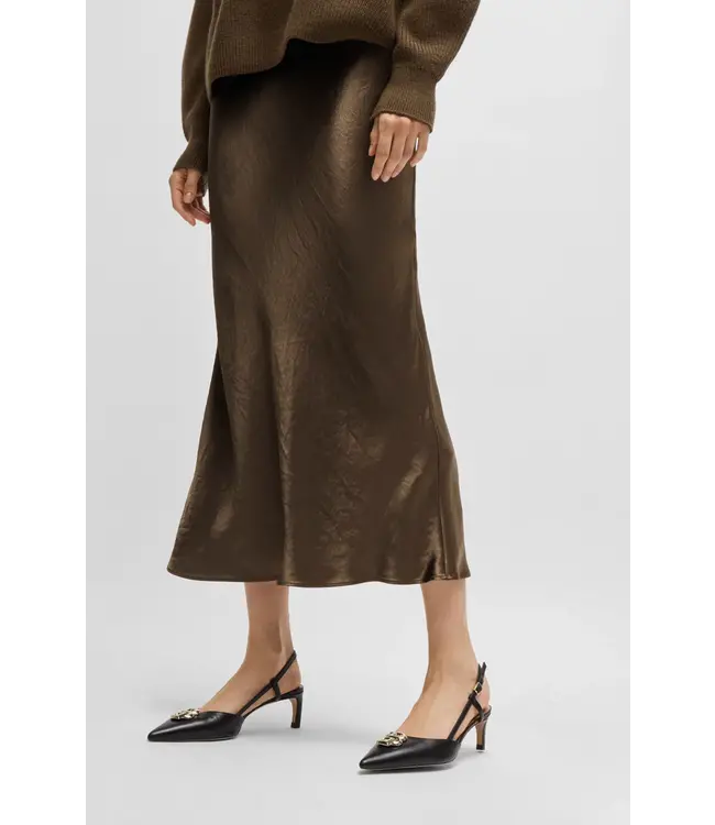 BOSS Midi-Length Skirt in Crinkled Satin-Touch Fabric