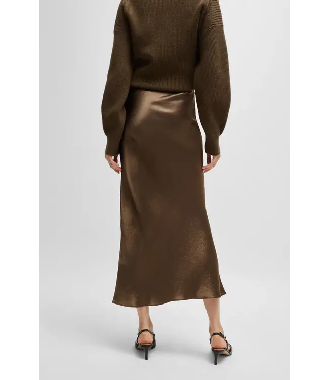 BOSS Midi-Length Skirt in Crinkled Satin-Touch Fabric