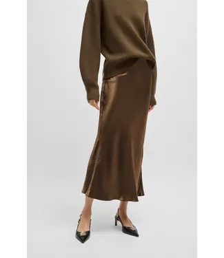 BOSS Midi-Length Skirt in Crinkled Satin-Touch Fabric
