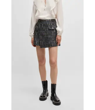 BOSS Jupe-short enveloppante à coupe régulière en tweed multicolore