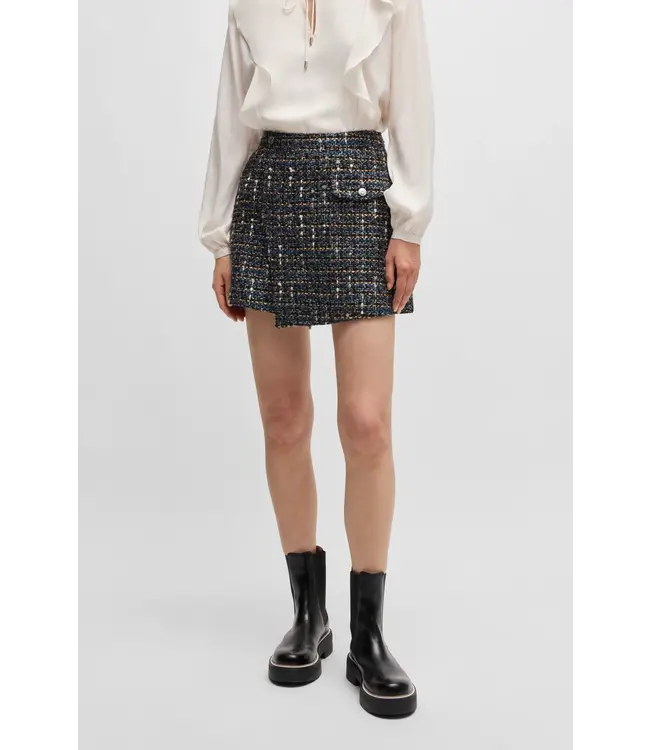 BOSS Wrap-Front Regular-Fit Skort in Multicolored Tweed